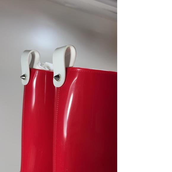 70mm Loubirain Loubi Red Rain Boots Rubber Heeled Bootie E597 - Picture 3 of 11